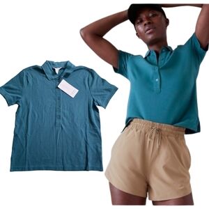 Athleta Polo Women’s Pique Short Sleeve Polo Shirt Teal Blue Size M – NWT